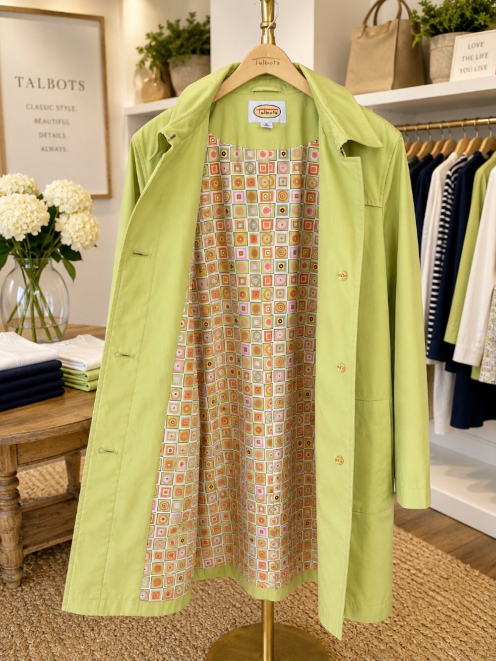 Talbots Lightweight Trench Rain Coat – Women's Size 16 – Lime Green